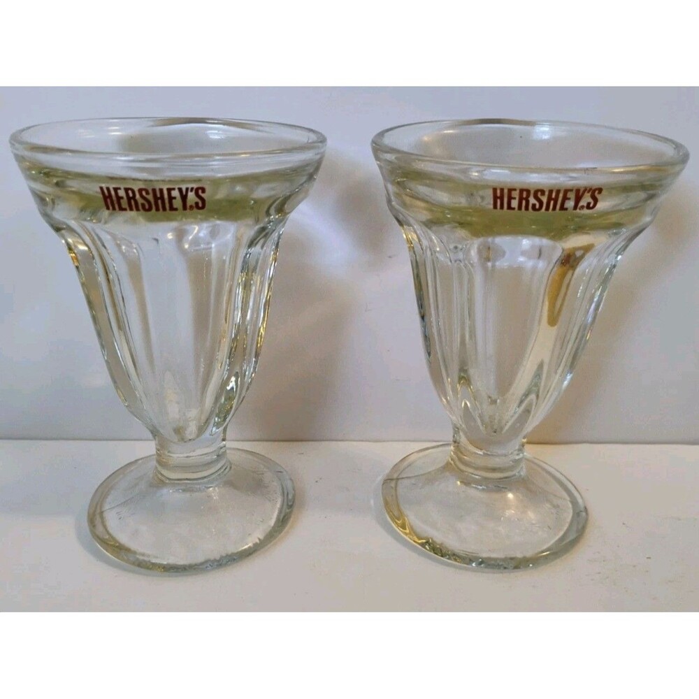 Set of 2 Vintage Hershey's Chocolate Ice Cream Sundae Soda Fountain Glasses